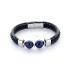 bracelet en cuir noir cousu et son fermoir coulissant et 2 pierres lapis lazuli de 18cm