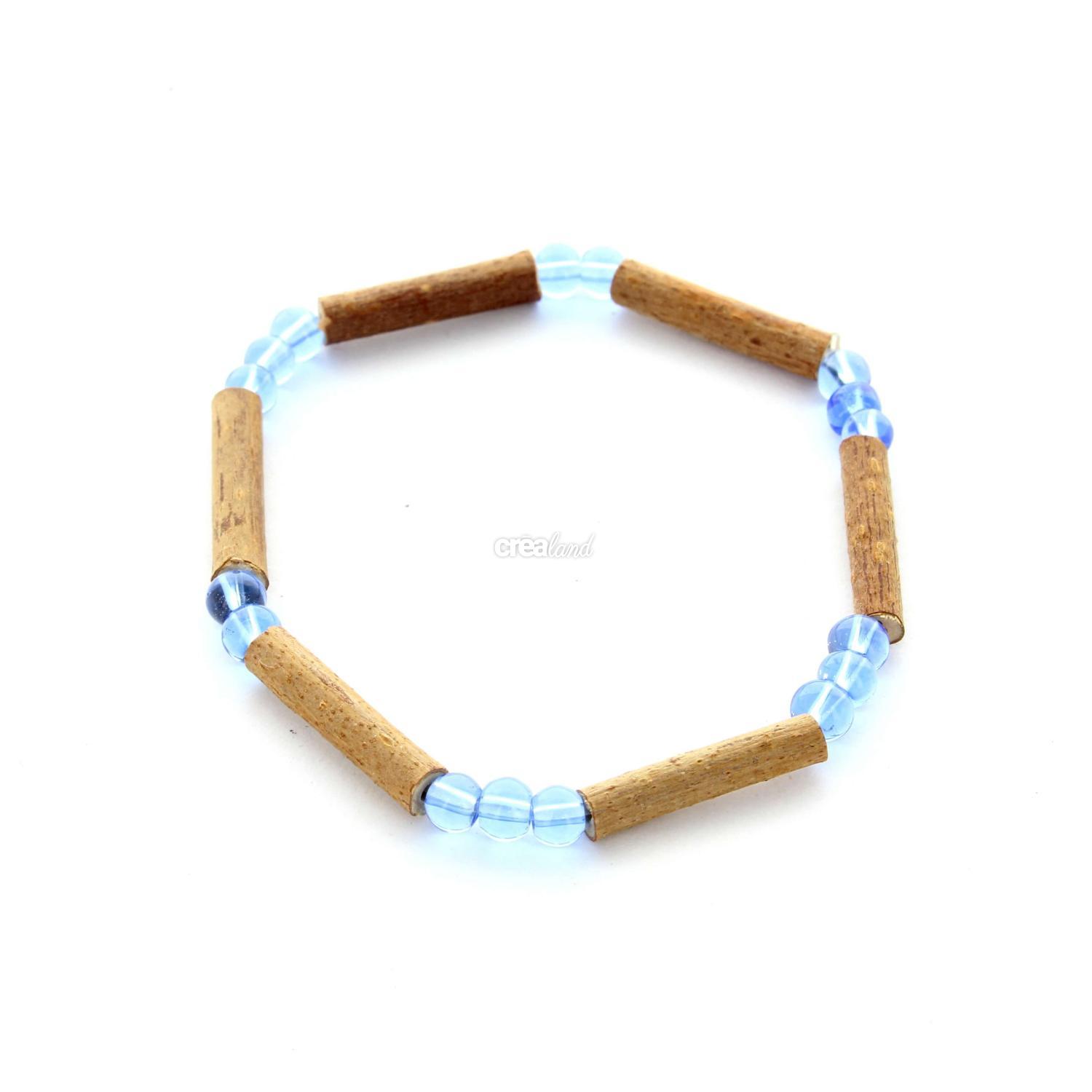 bracelet de noisetier et perles bleues pour un bien-être naturel