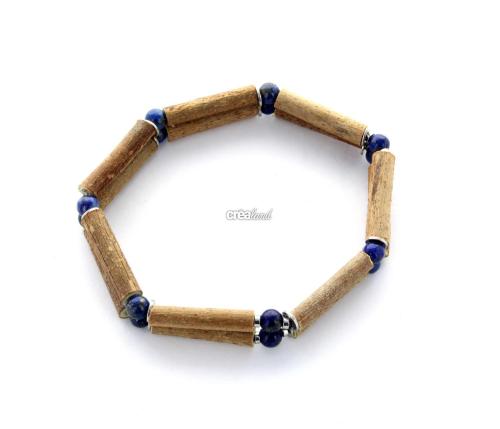 Bienfaits du bracelet double en Noisetier , Lapis Lazuli de 14cm création 100 % naturel pour un mieux être