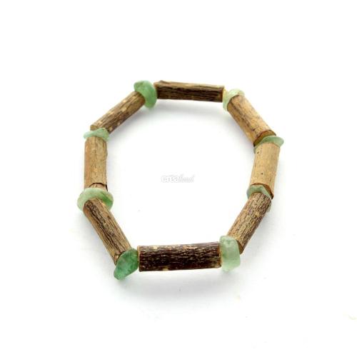 bracelet moderne en bois de noisetier avec de l'aventurine verte de 14cm