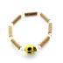 Bracelet de noisetier, fantaisie perles rocaille  tête de mort ronde jaune  M 15/TDM-1 TOUR DE POIGNET : 16 cm