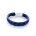bracelet en cuir bleu cousu et son fermoir coulissant de 16cm